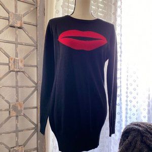 RED LIPS  Black Sweater/Dress by FIORUCCI Italian Merino Wool